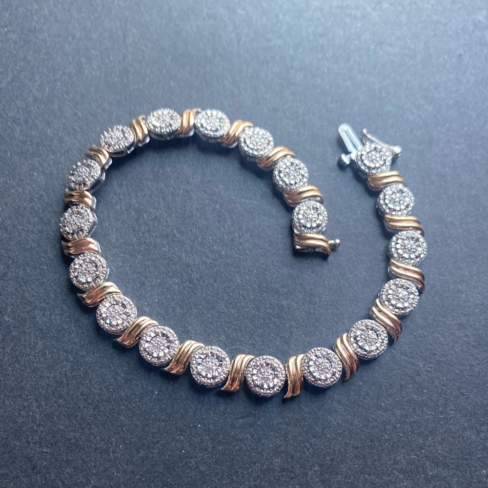 Two tone Brilliant Natural Diamond Bracelet in Sterling Silver